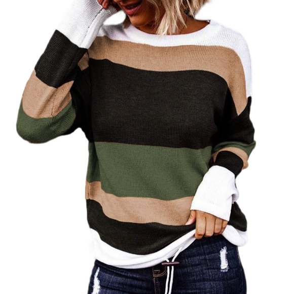 Green Colorblock Knit Sweater - Picture 4 of 10